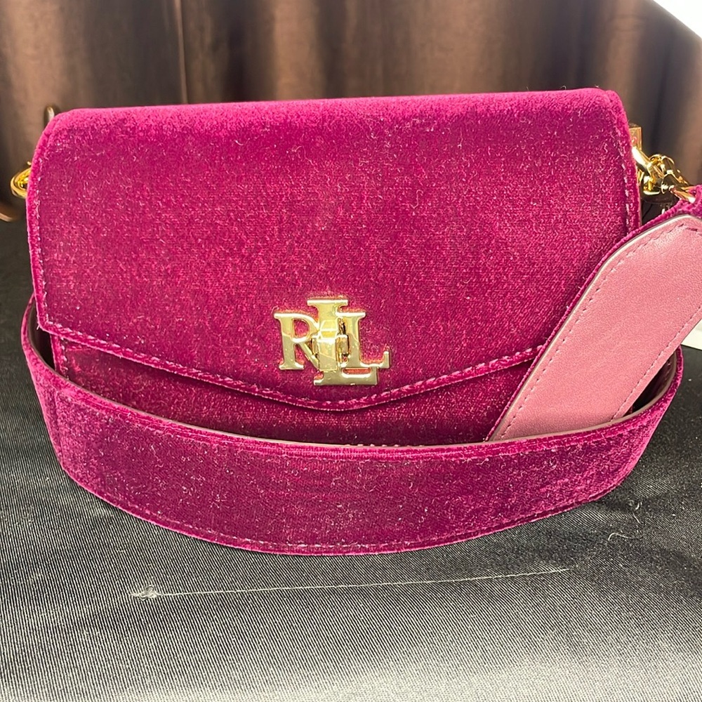 NWTs Ralph Lauren black label fabric leather purple holiday purse bag crossbody